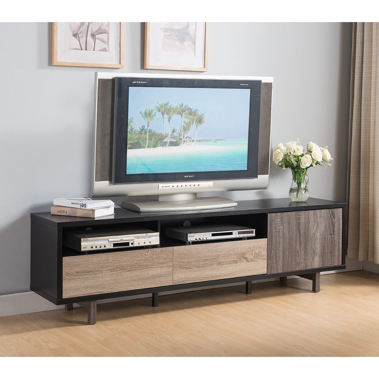 Enclosed Storage, TV Stand - Brown / Black