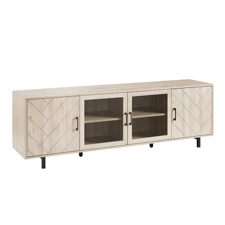 Modern Scandinavian 4 Door Herringbone 70" TV Stand For TVs Up To 80" Light Brown by Walker Edison | Bel Furniture