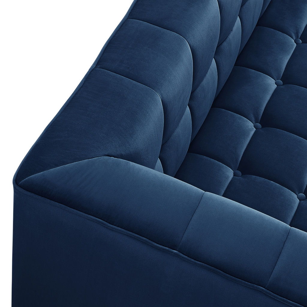 Velvet Sofa And Toss Pillows With Clear Legs - Navy Blue