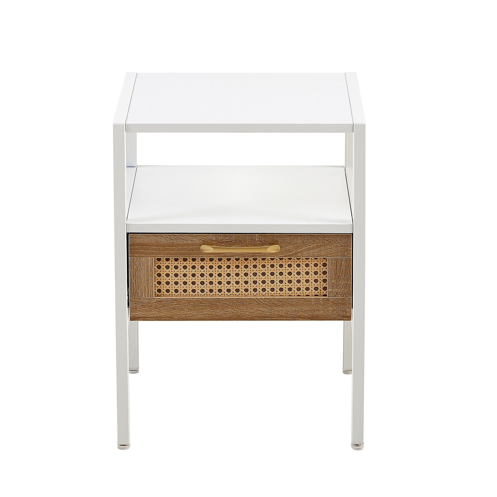 Rattan End Table With Drawer, Modern Nightstand, Metal Legs, Side Table For Living Room, Bedroom