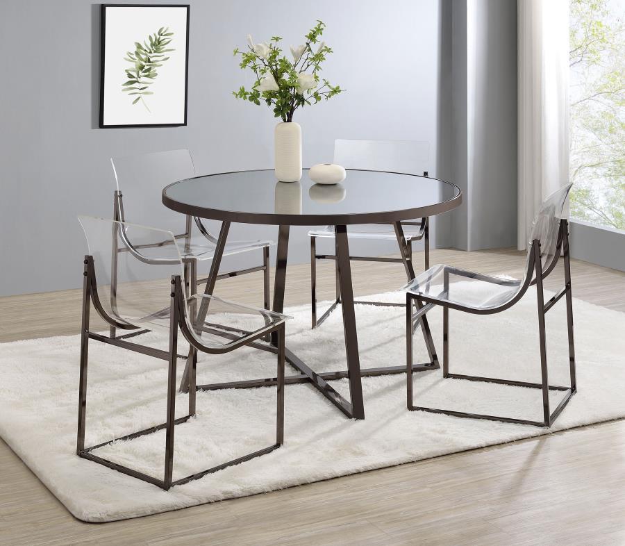 Jillian - Round Mirror Top Dining Table - Black Nickel