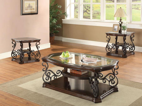 Laney - Glass Top Coffee And End Table Set Dark Brown 3 Pc. Coffee Table, 2 End Tables by Coaster Fine Furniture | Bel Furniture