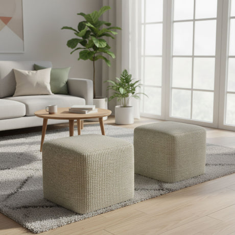 Zelma - Square Woven Outdoor / Indoor Pouf - Cream / Natural - view 5
