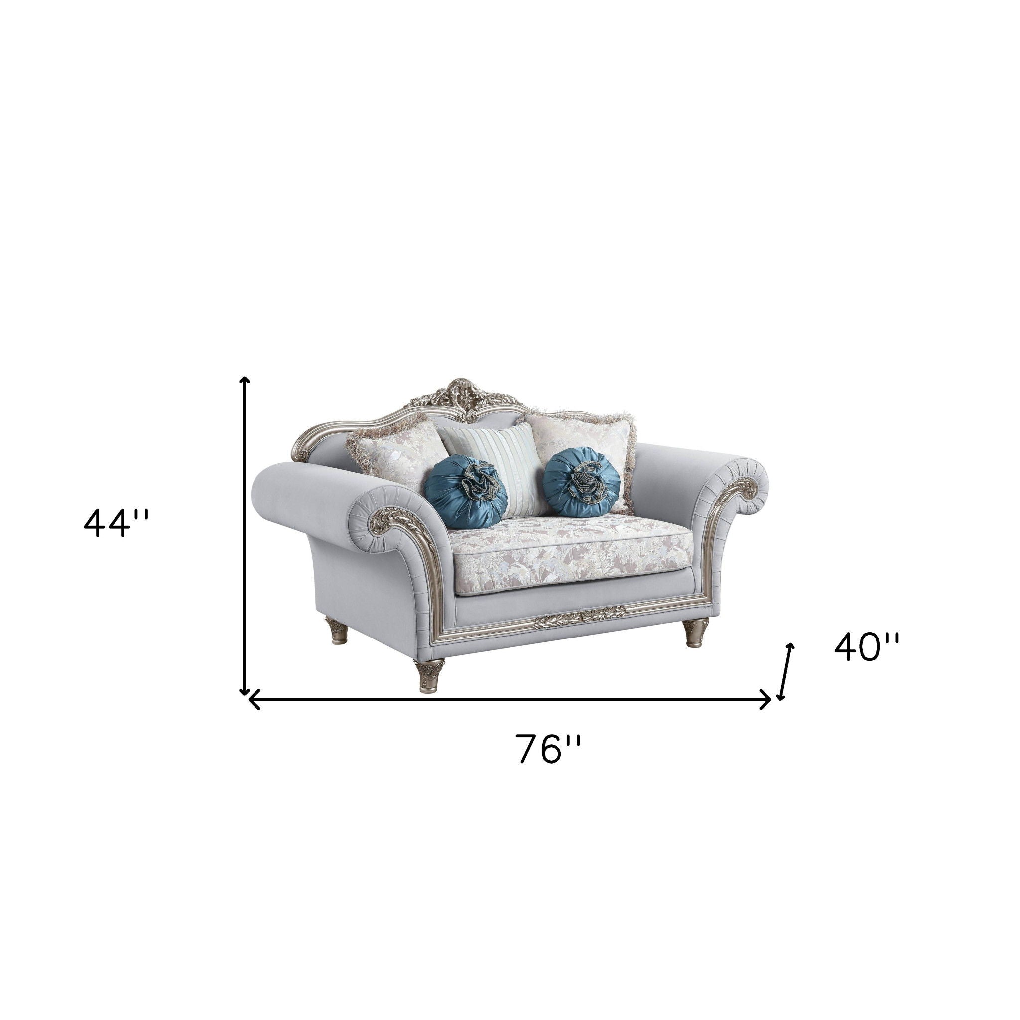 Linen Loveseat And Toss Pillows - Light Gray / Platinum