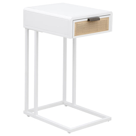 Amherst - 1-Drawer Radio Weave Cane Metal Side Table White by Coaster Fine Furniture | Bel Furniture