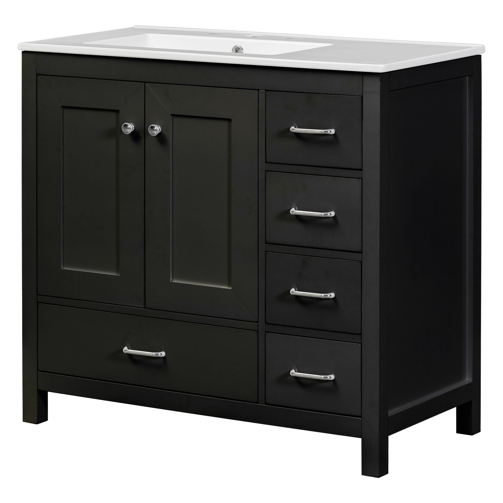 Bathroom Vanity With Ceramic Sink Combo, Abundant Storage Cabinet -2 Soft-Close Doors And 5 Drawers