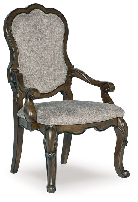 Maylee - Dark Brown - Dining Upholstered Arm Chair (Set of 2) by Signature Design by Ashley® | Bel Furniture
