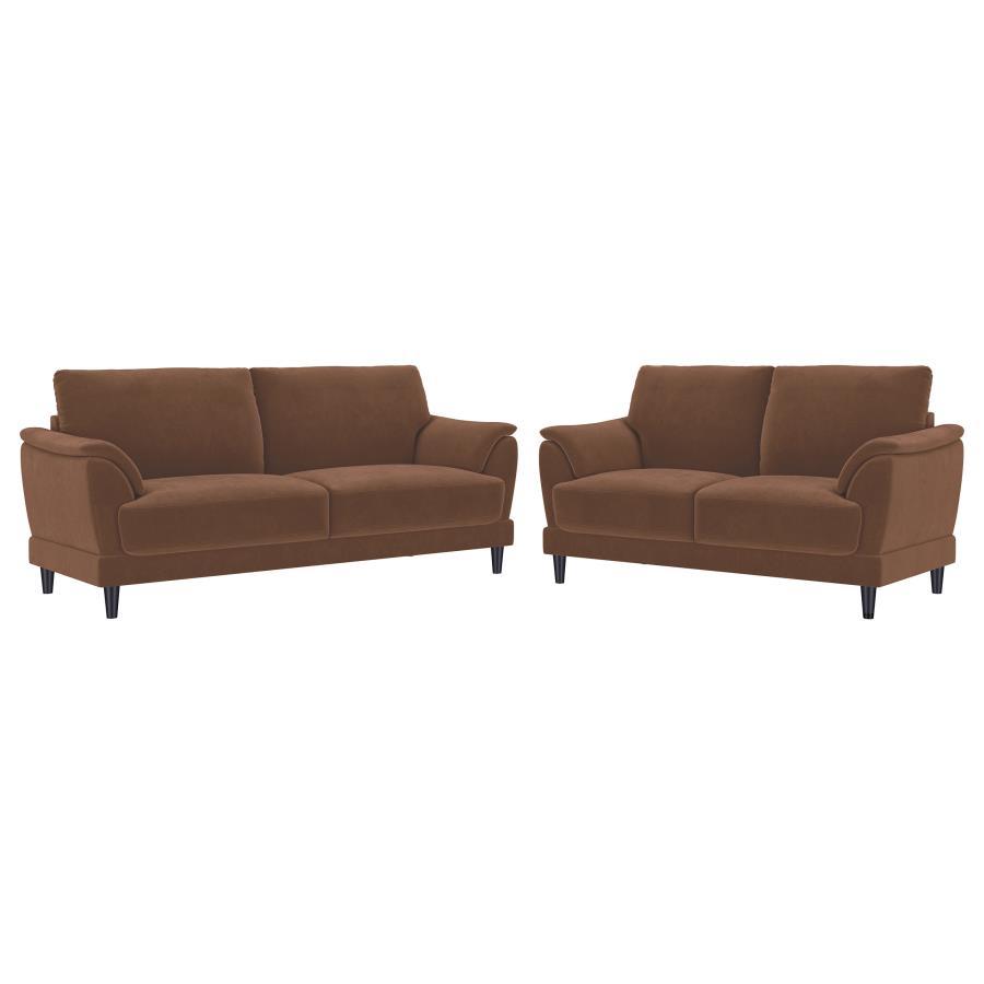 Selma - 2 Piece Velvet Upholstered Crescent Arm Sofa Set - Rust by Coaster Fine Furniture | Bel Furniture
