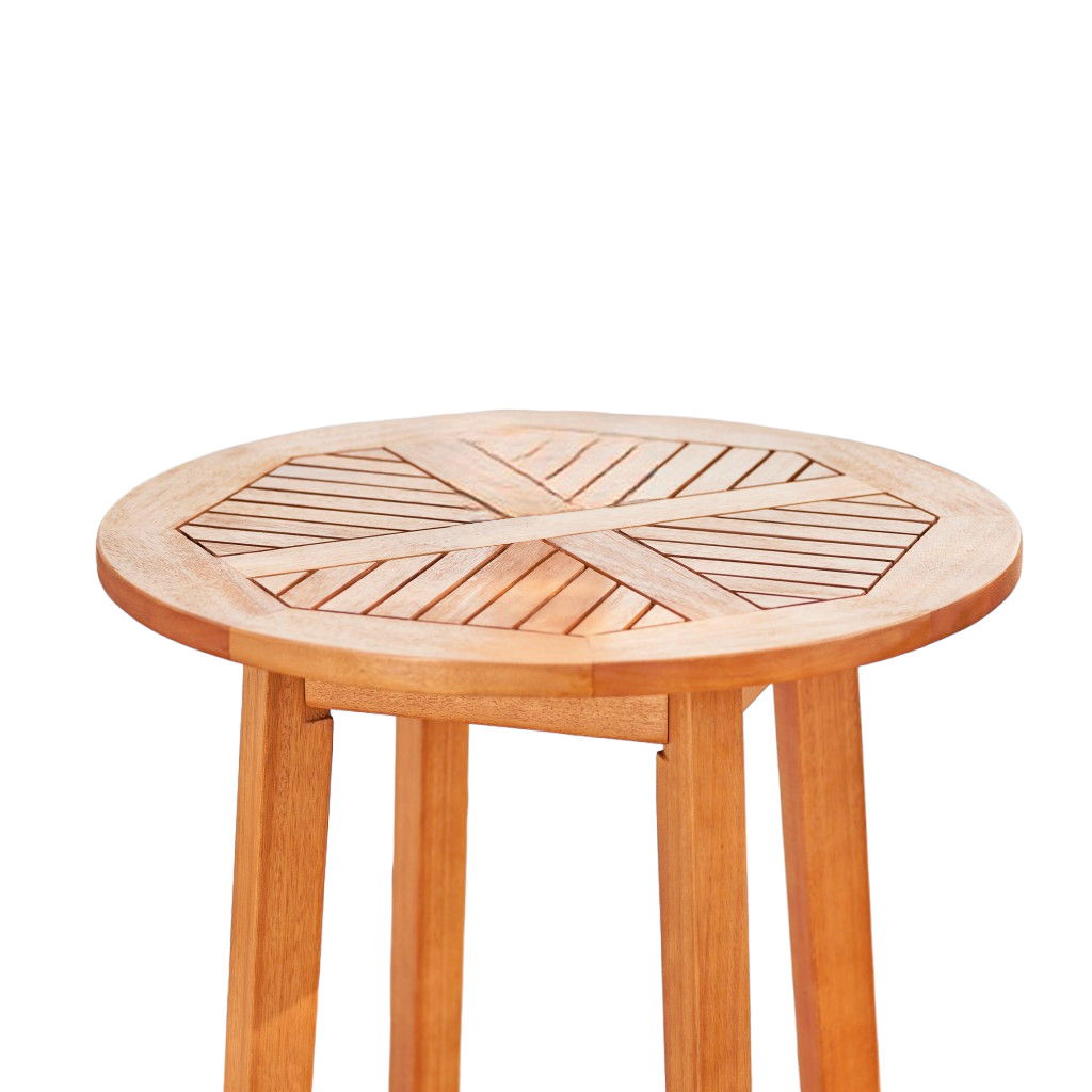 Slat Wood Outdoor Round Bar Table - Natural Eucalyptus