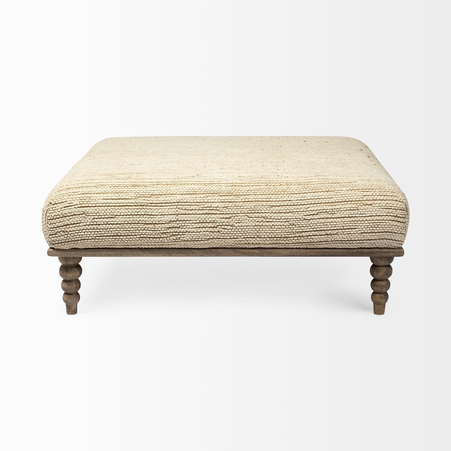 Upholstered Cotton Blend Bench - Cream / Brown