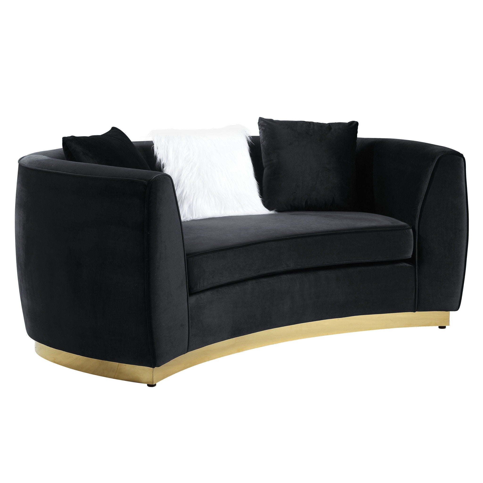 Velvet Curved Loveseat - Black / Gold