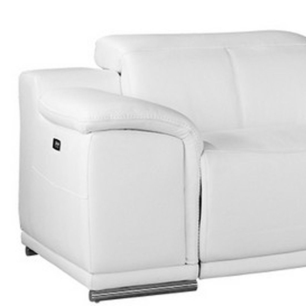 Italian Leather Power Reclining U Shaped Seven Piece Corner Sectional With Console - White