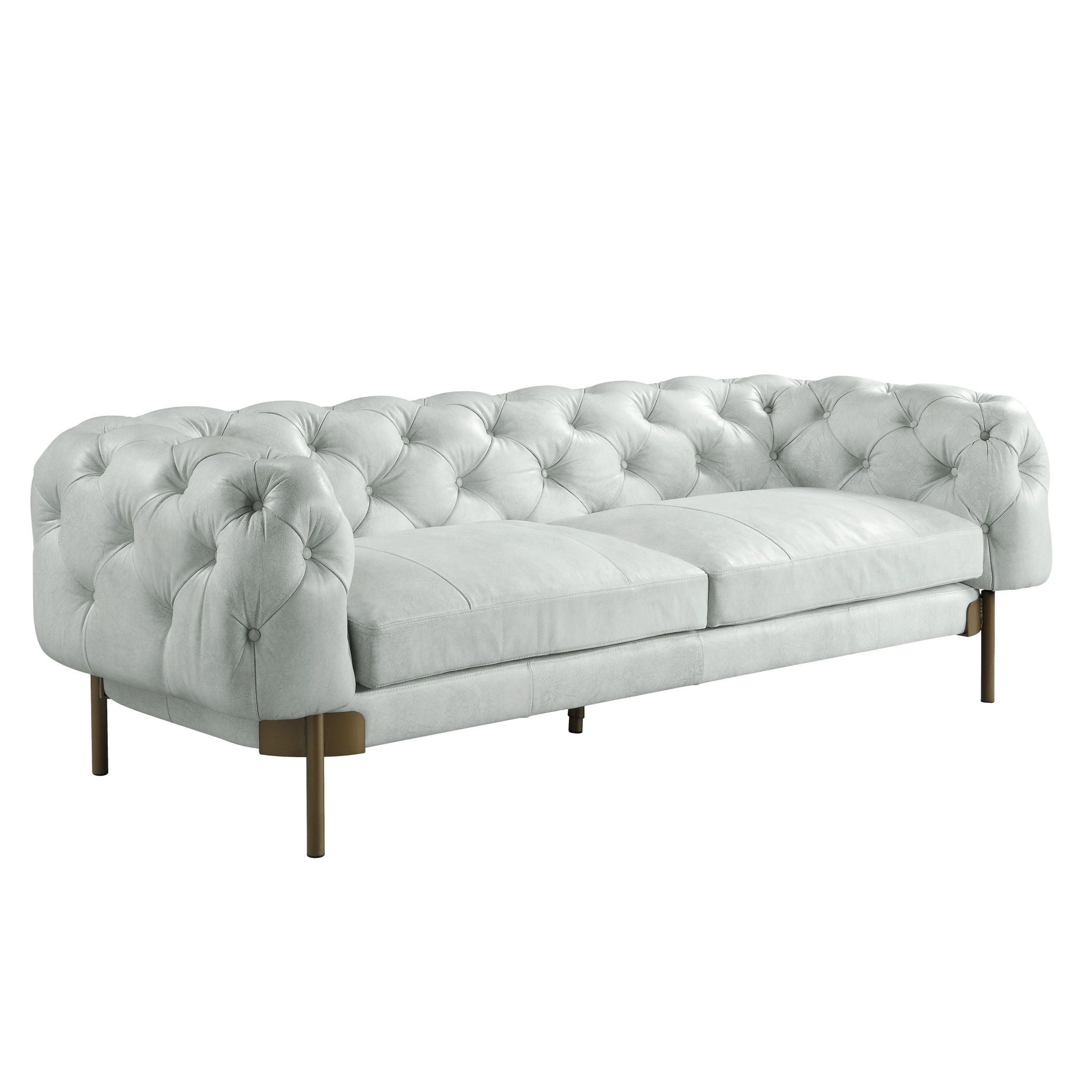 Light Slate Top Grain Leather Sofa With Legs - Gray / Gold