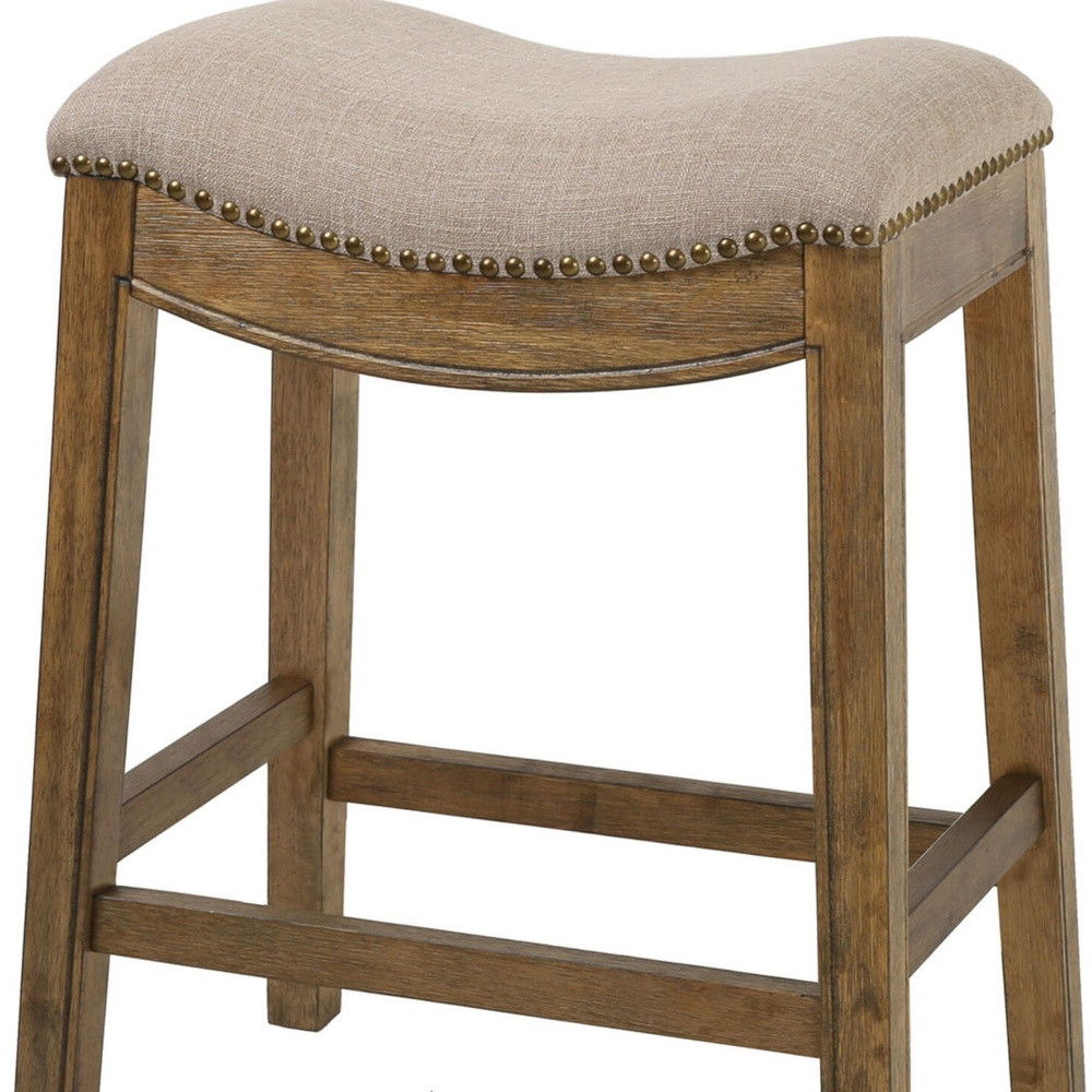 Wood Backless Counter Height Bar Chair - Cream / Brown