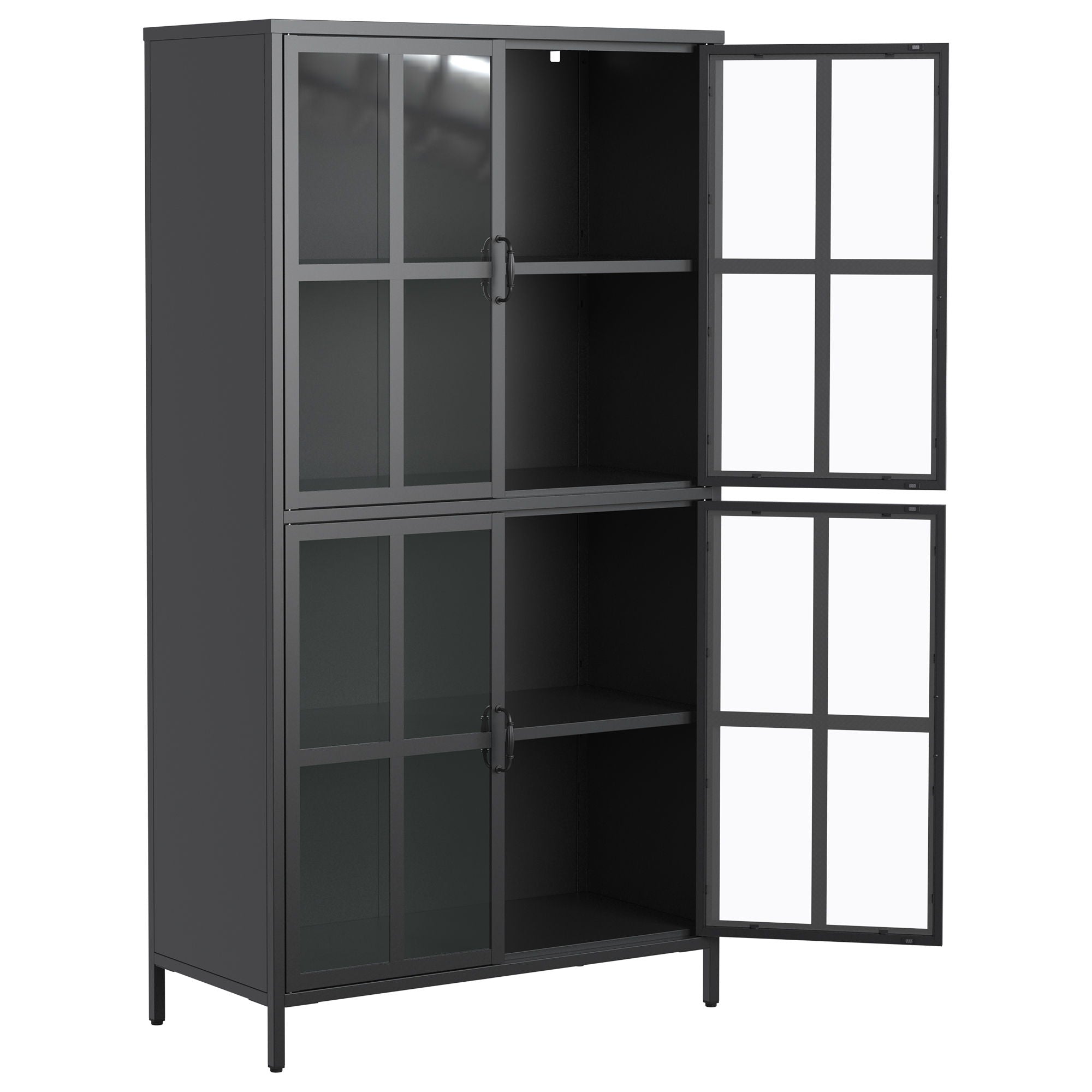 Premium Metal Storage Cabinet With Tempered Glass Doors, Adjustable Shelves, Anti-Tipping Device, Magnetic Silent Closure, And Adjustable Feet For Home And Office Use