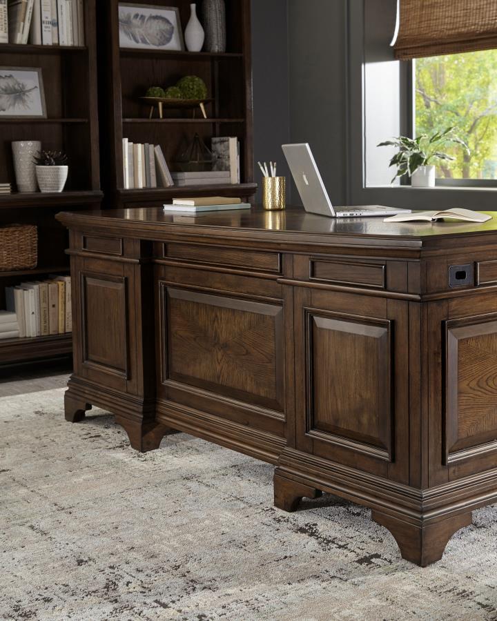Hartshill - 7-Drawer Executive Desk - Burnished Oak by CoasterElevations | Bel Furniture