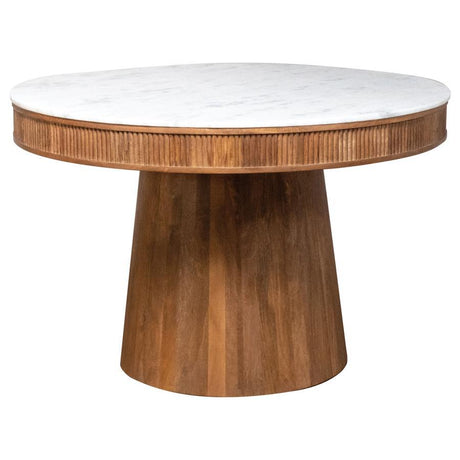 Ortega - Round Marble Top Wood Dining Table - Natural by CoasterElevations | Bel Furniture