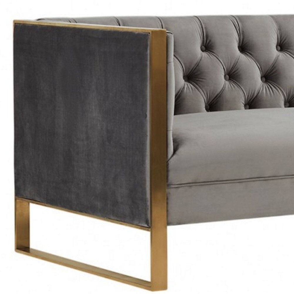 Velvet Sofa & Gold Legs - Gray