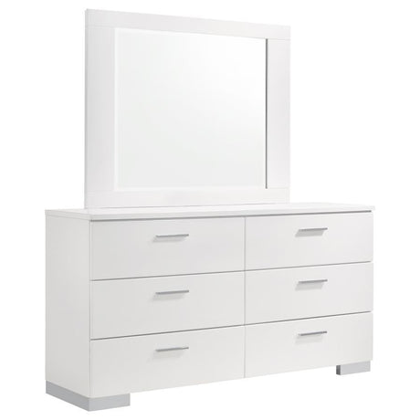 Felicity - 6-Drawer Dresser White Dresser & Mirror by CoasterEssence | Bel Furniture