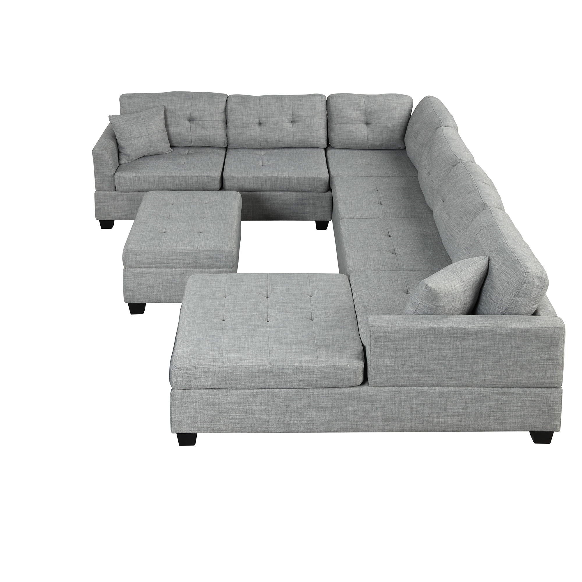 Oversized Sectional Sofa With Storage Ottoman, U-Shaped Sectional Couch With 2 Throw Pillows For Large Space Dorm Apartment