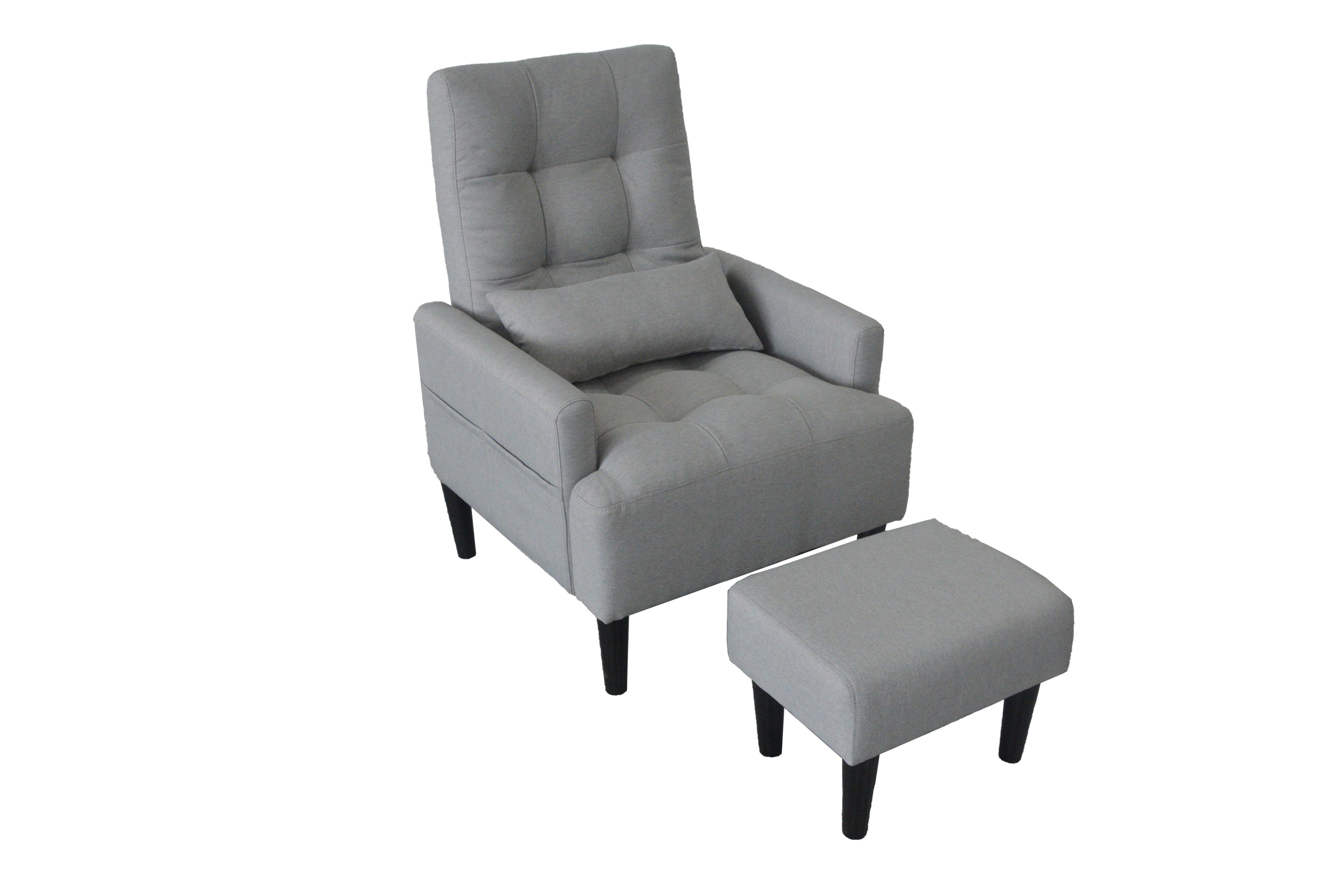 Living Room Sofa Single Chair And Ottoman, Modern Multi-Function Fabric Living Room Sofa Lounge Chair Bed And Stool. Soft Leisure Single Chair Adjustable Into 5 Angles With Sofa Bed