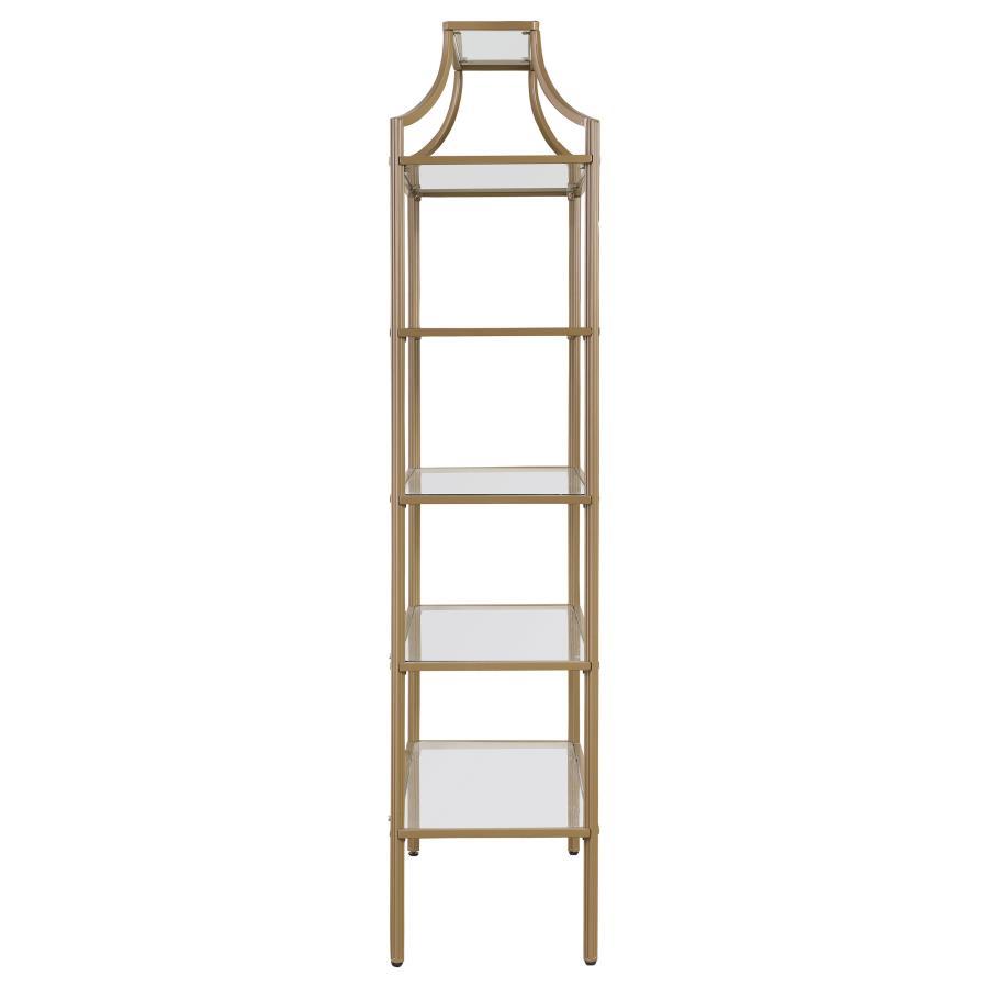 Serena - 5-Shelf Glass Bookshelf - Gold