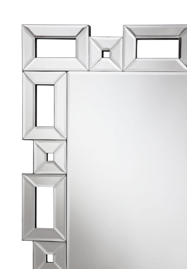 Tavin - Geometric Frame Standing Mirror - Silver by CoasterEssence | Bel Furniture