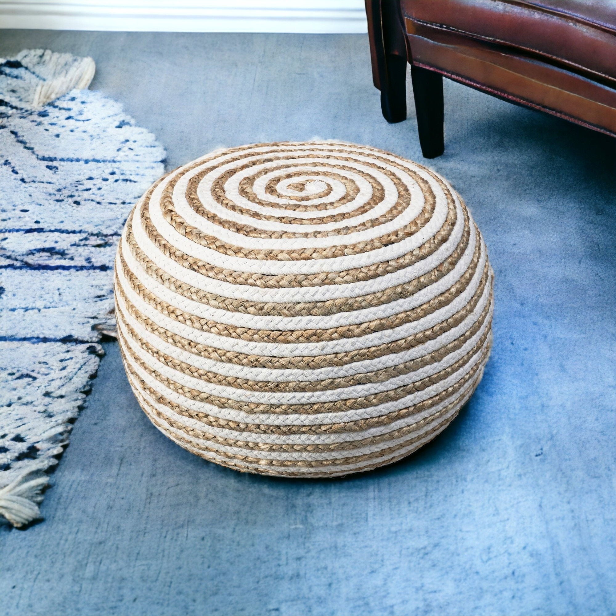 Jute Ottoman - White