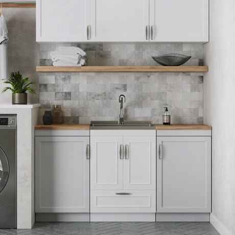 Cardinal - Laundry Cabinet With Faucet And Stainless Steel Sink - White by Simpli-Home | Bel Furniture