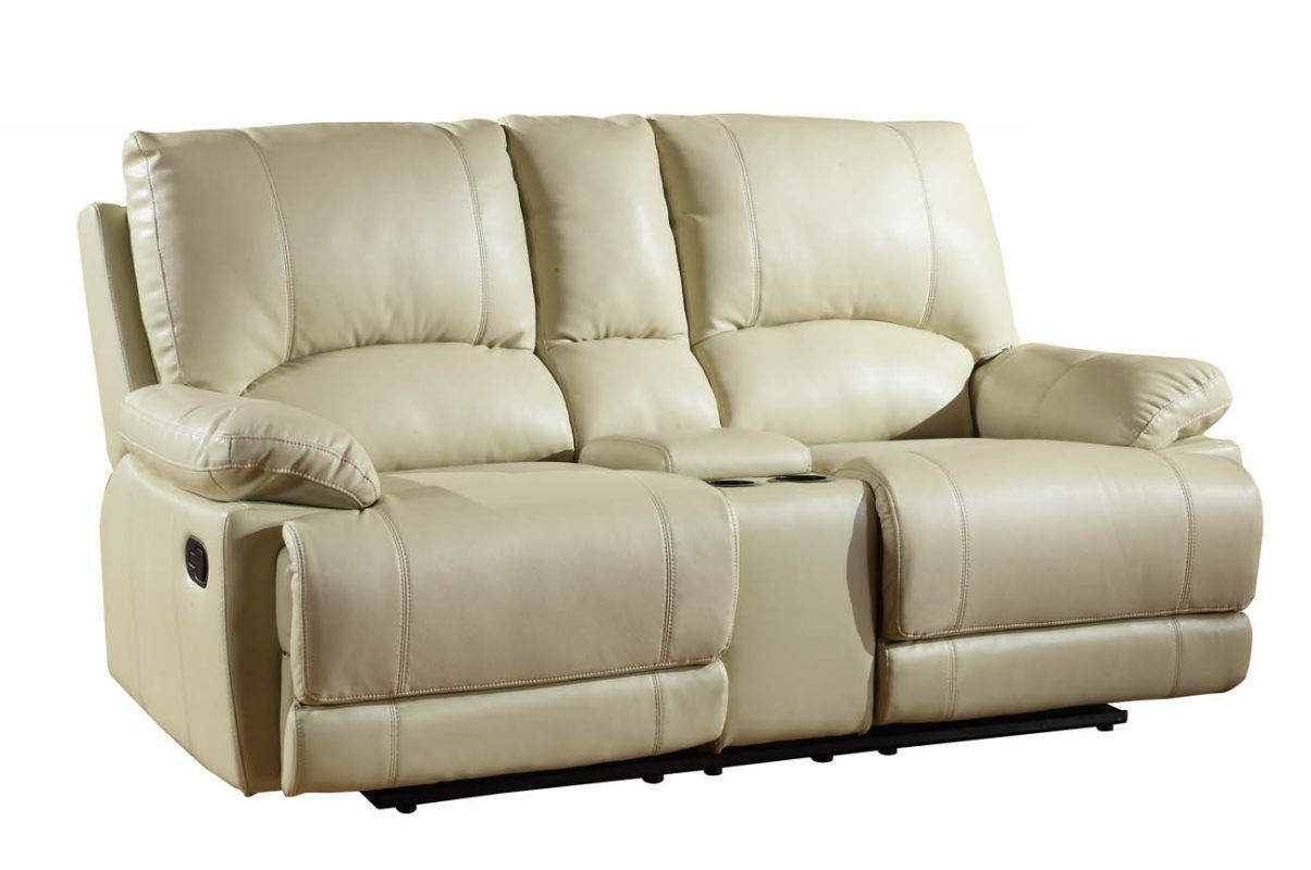 Faux Leather Love Seat Manual Reclining With Storage - Beige