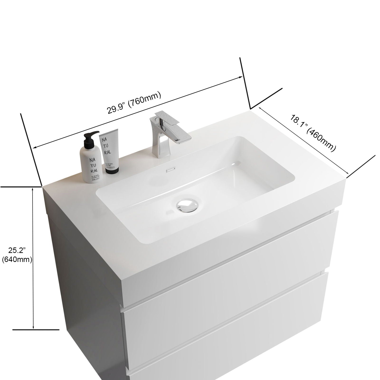 Alice - Bathroom Vanity With Large Storage, Sink Wall Mounted Floating Bathroom Vanity For Modern Bathroom, One-Piece Sink Basin Without Drain And Faucet