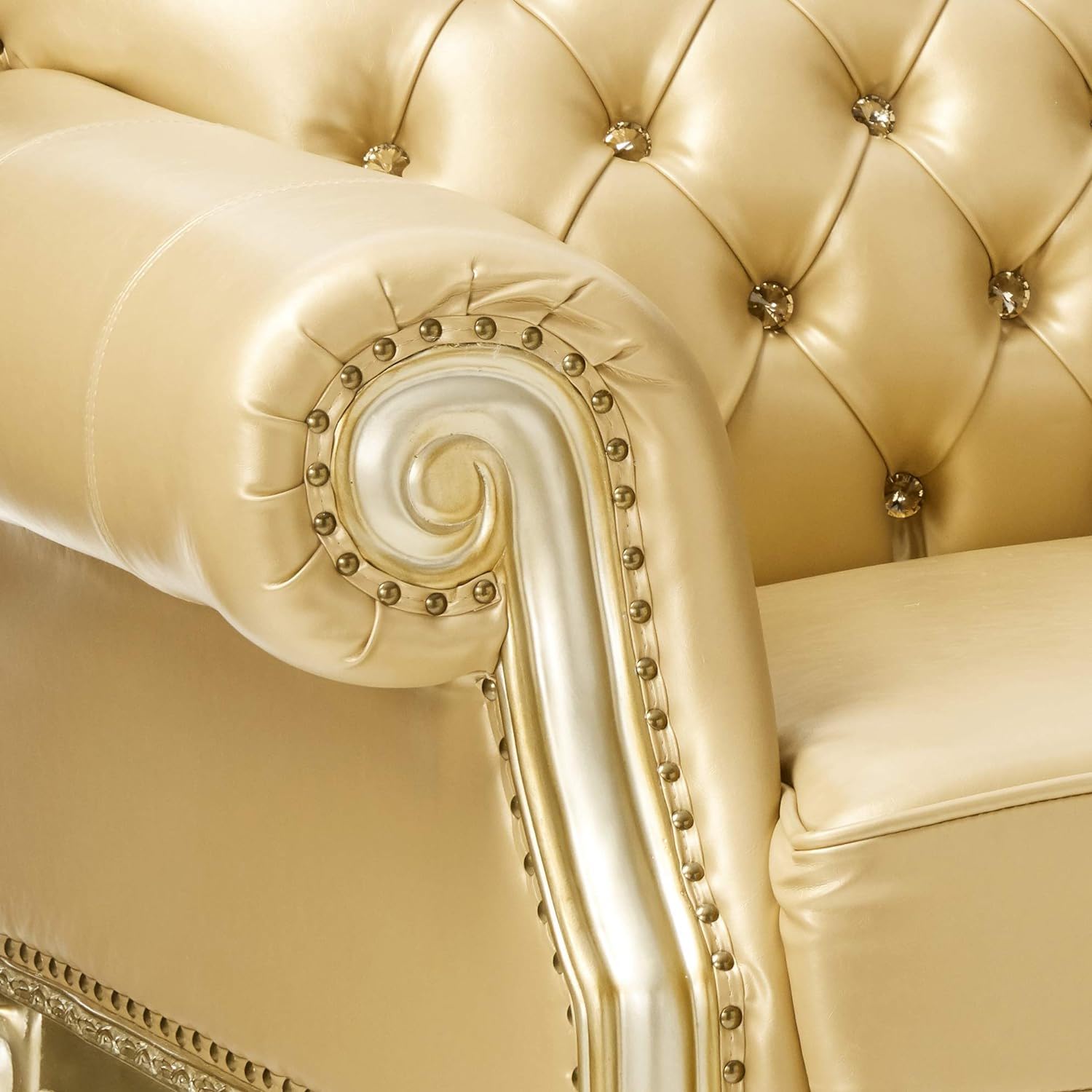 Faux Leather Loveseat And Toss Pillows - Bone / Gold