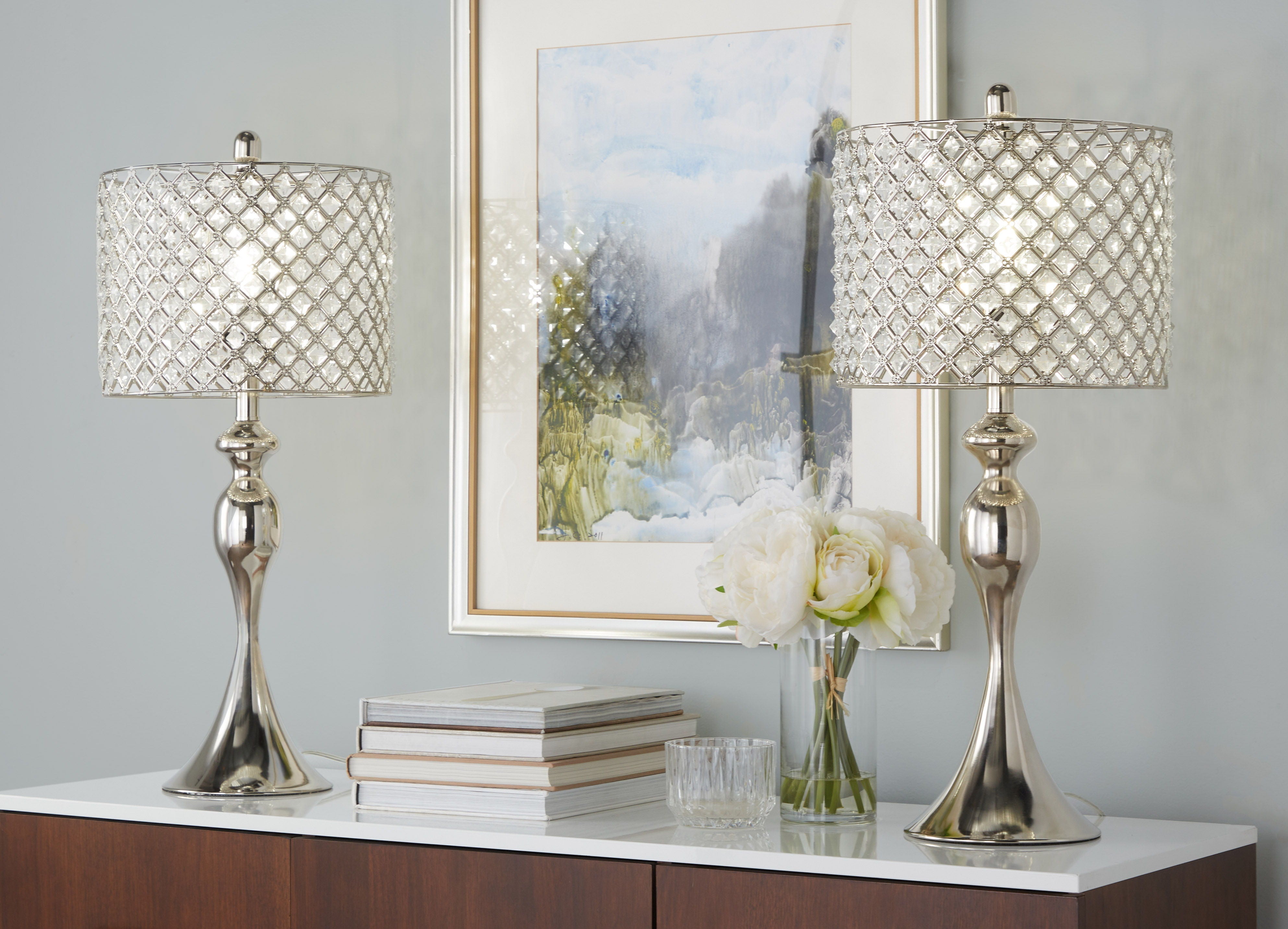 Ashland - Contemporary Table Lamp Square Clear Crystal (Set of 2) - Polished Nickel