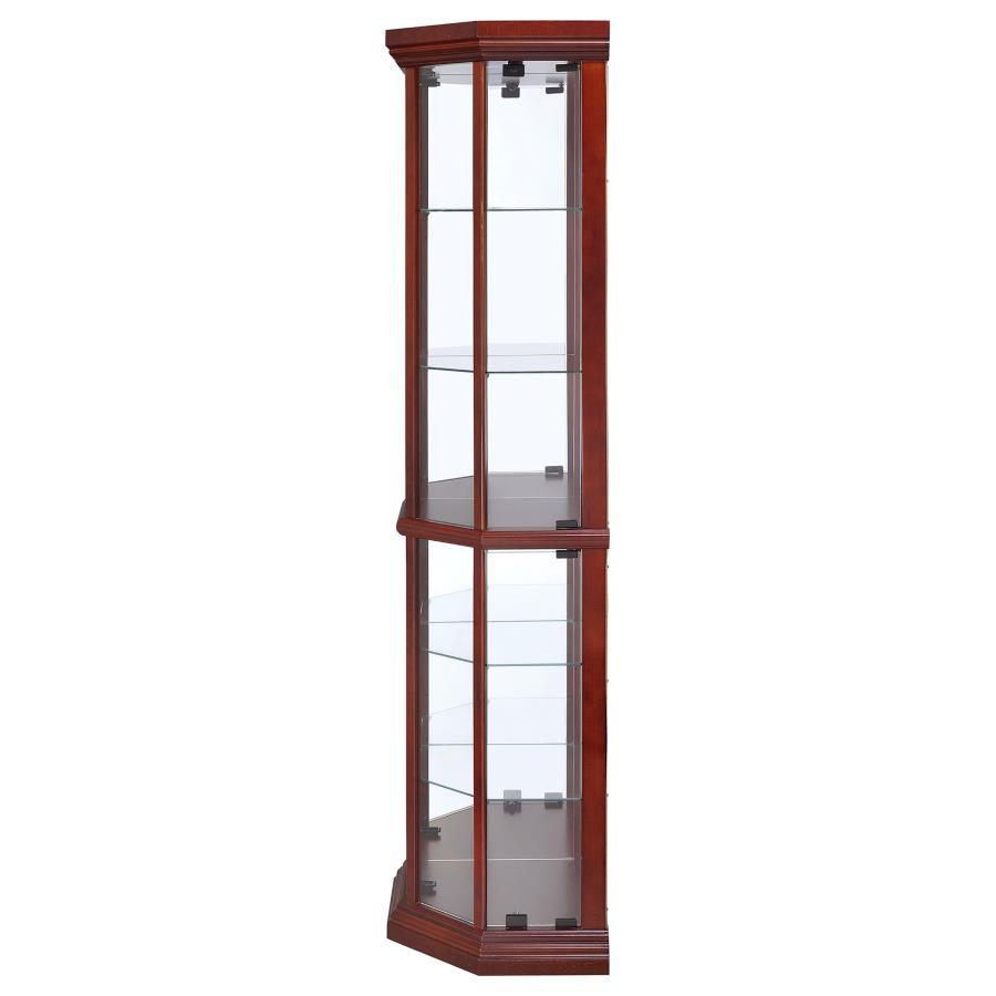 Appledale - 6-Shelf Corner Curio Display Cabinet - Medium Brown by CoasterEssence | Bel Furniture