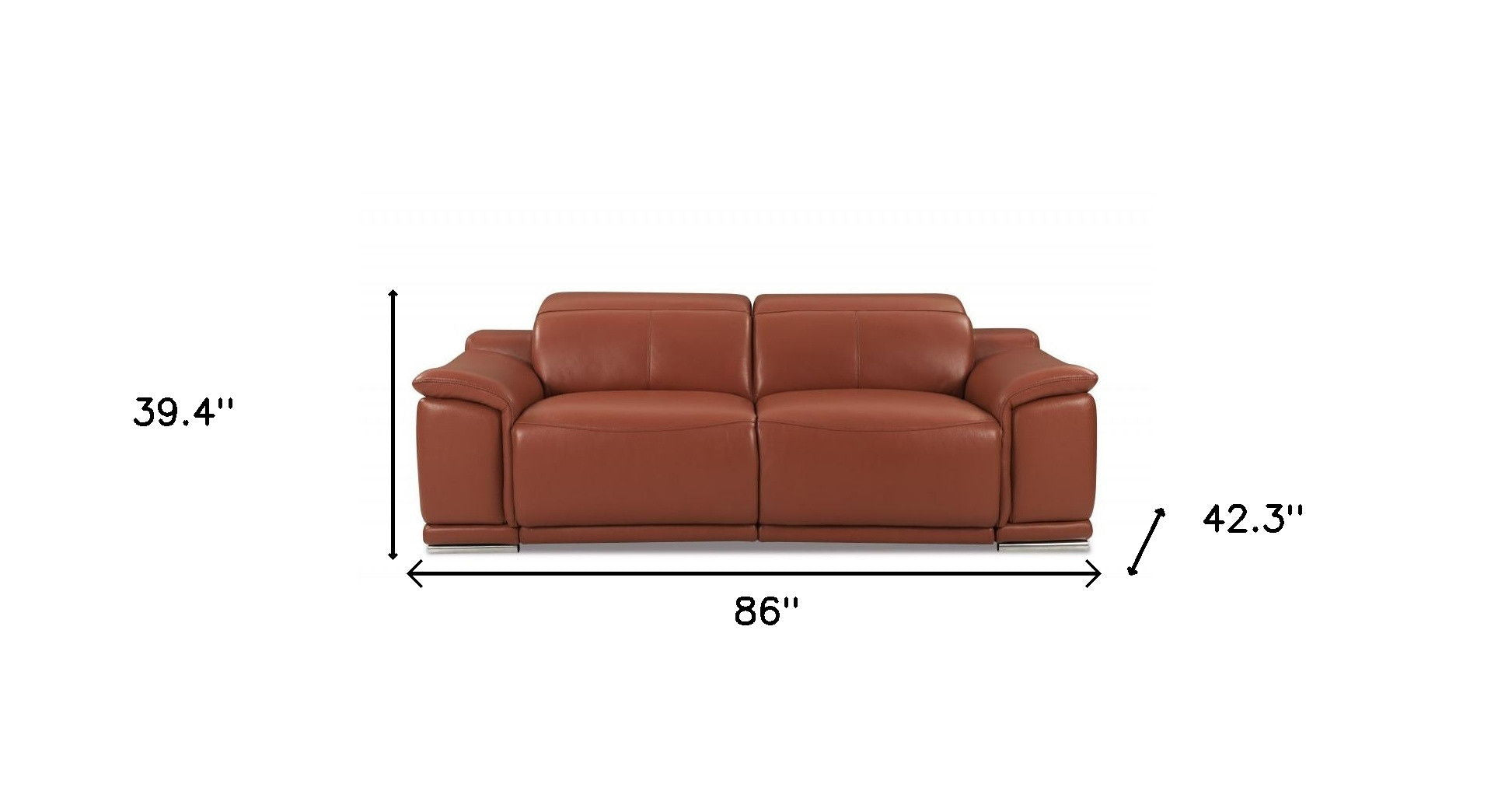 Italian Leather USB Sofa With Silver Legs - Camel