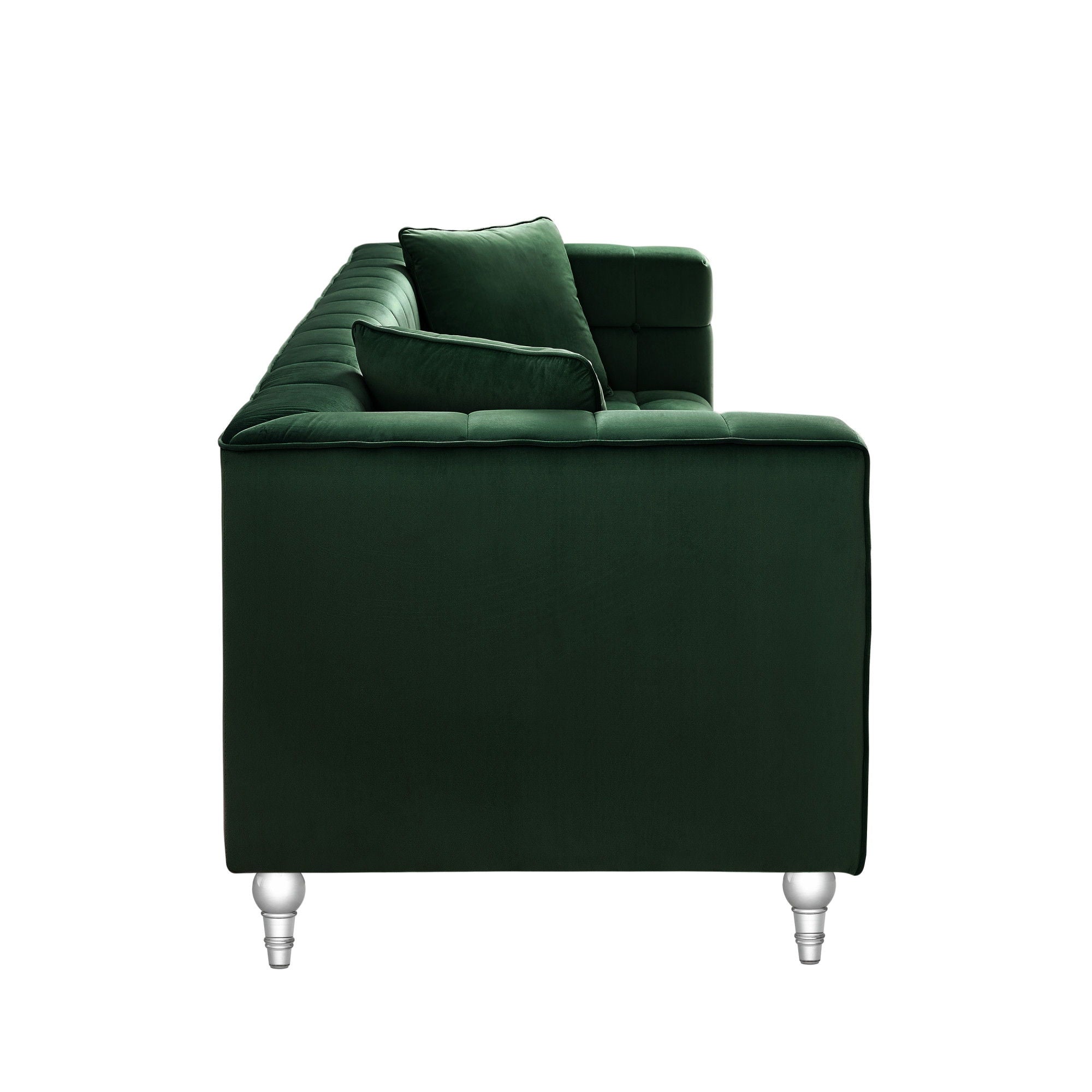 Velvet Sofa And Toss Pillows With Clear Legs - Hunter Green