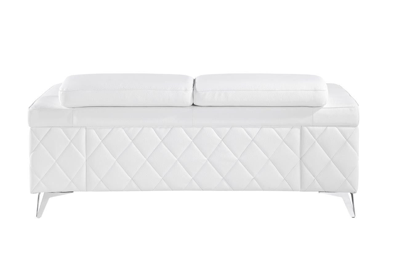 Metallic Leather Loveseat - White / Silver