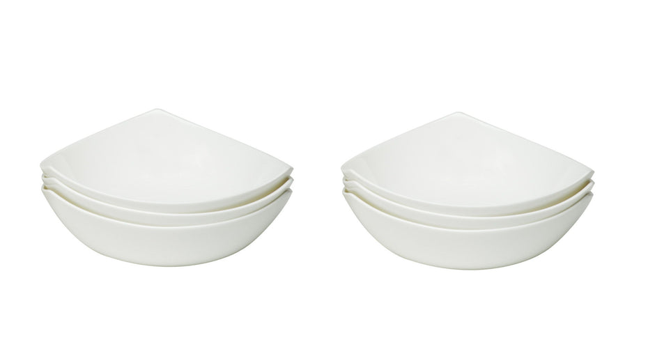 Six Piece Triangle Bone China Service For Six Bowl Set - White