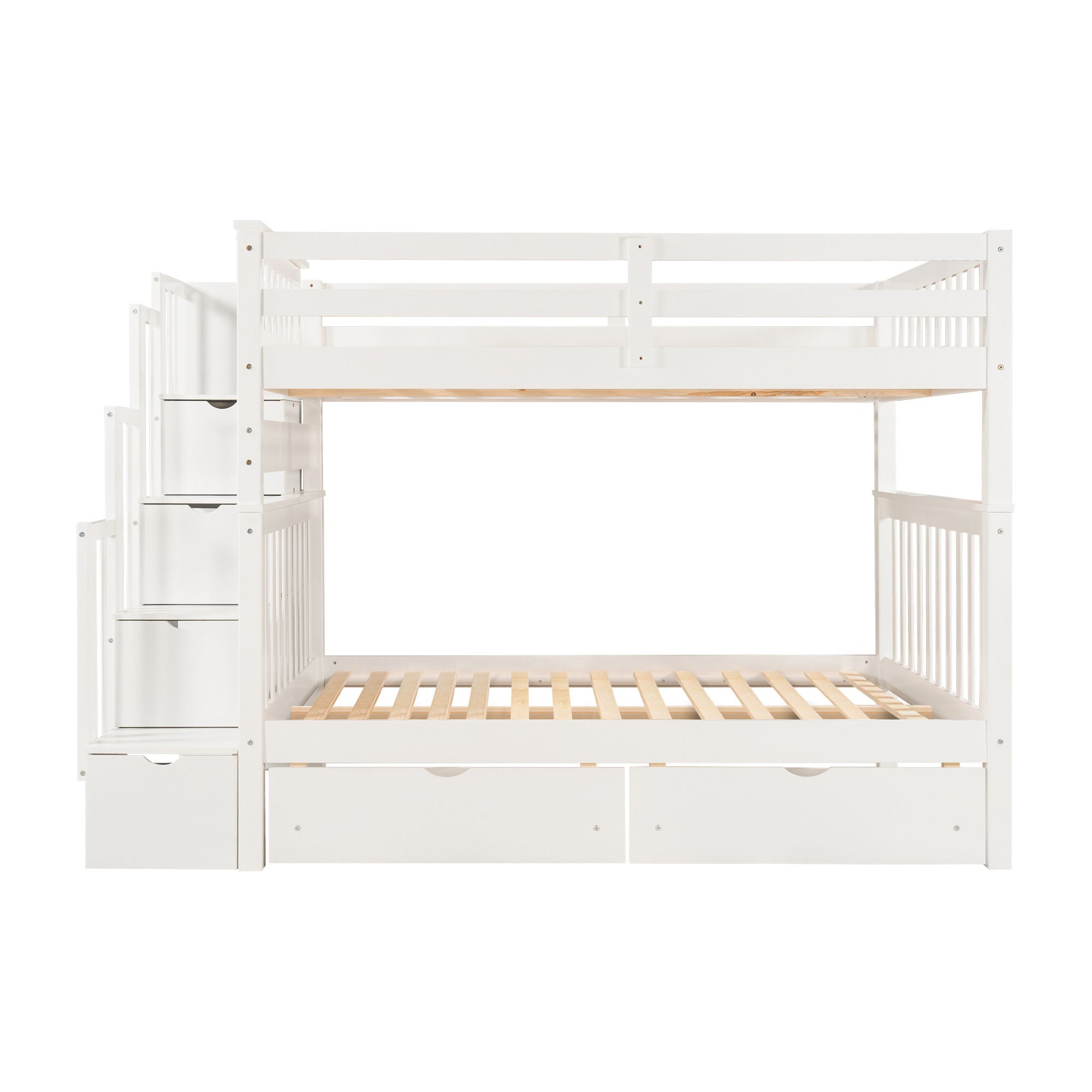 Full Over Full Bunk Bed With Shelves And 6 Storage Drawers - White