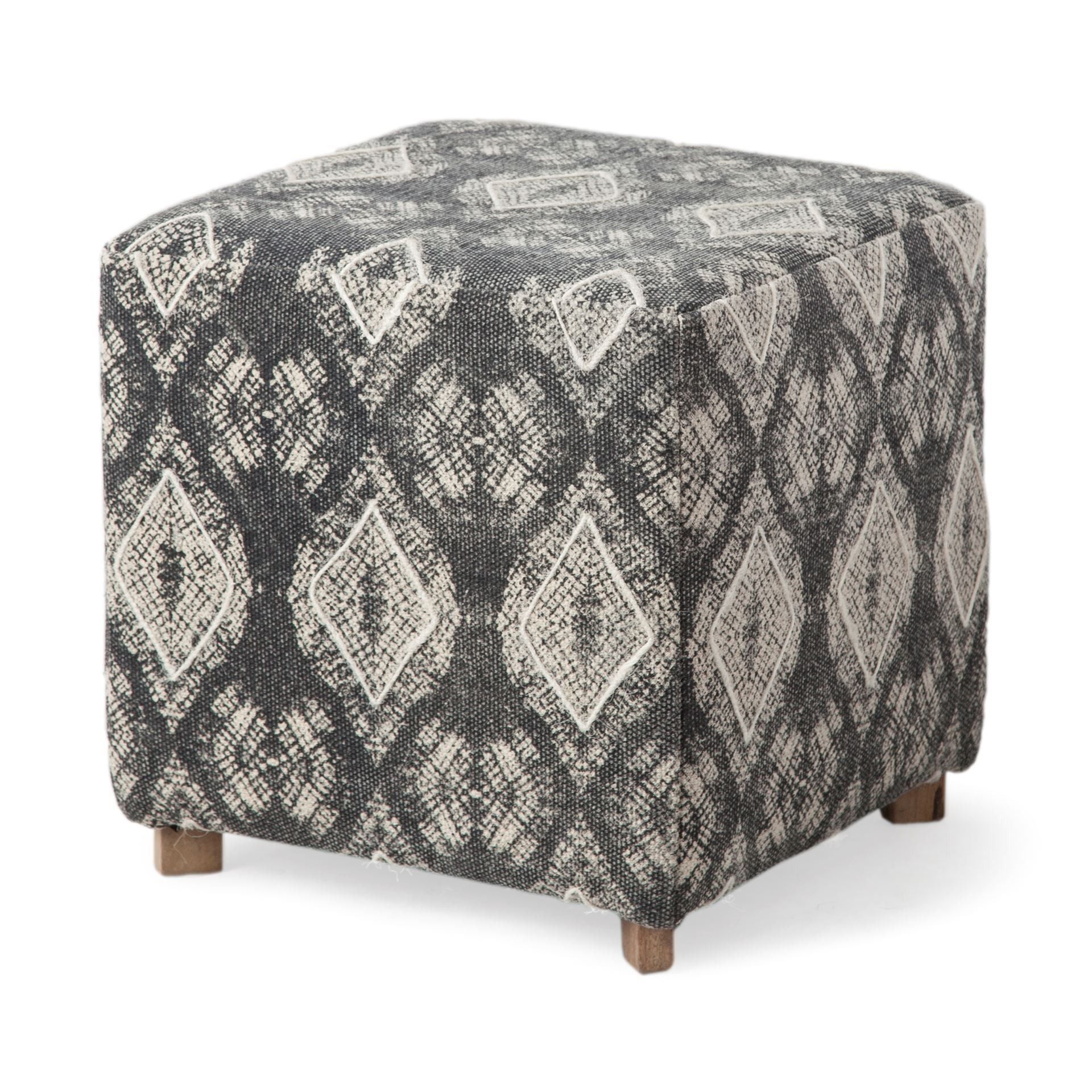 Cotton And Brown Cube Ottoman - Gray