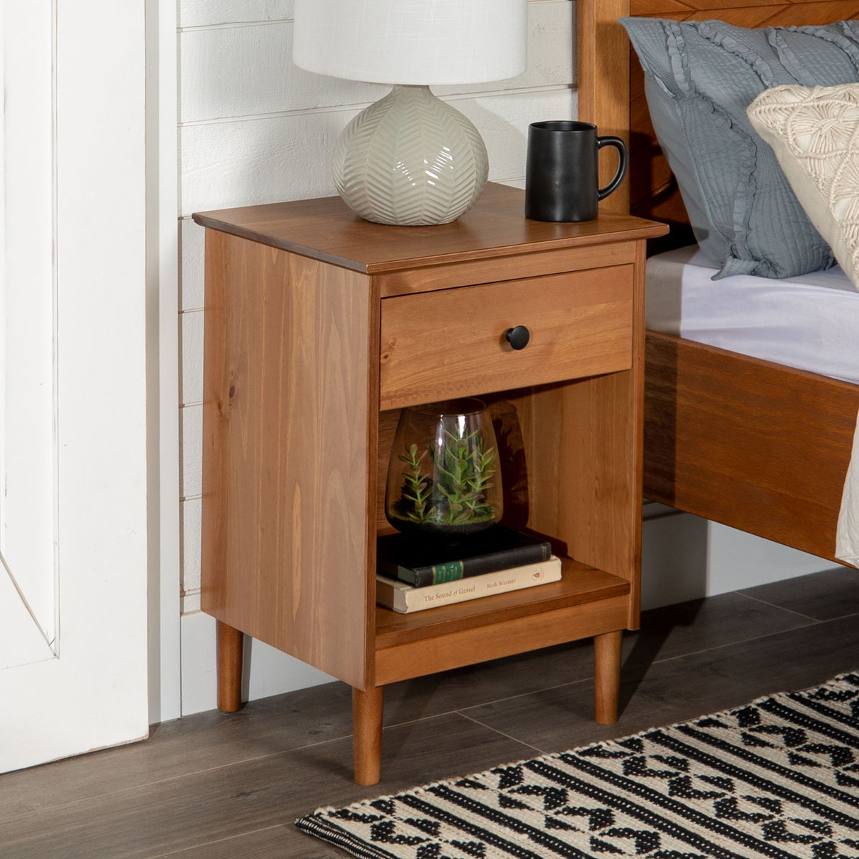 Classic 1 Drawer Nightstand With Cubby by Walker Edison | Bel Furniture