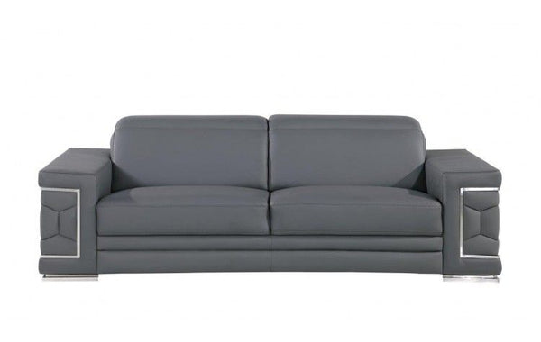 Leather Sofa With Silver Legs - Gray