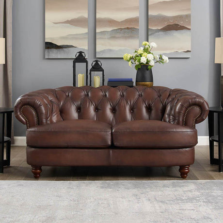 Newport - Leather Loveseat - Caramel by Hydeline Furniture | Bel Furniture