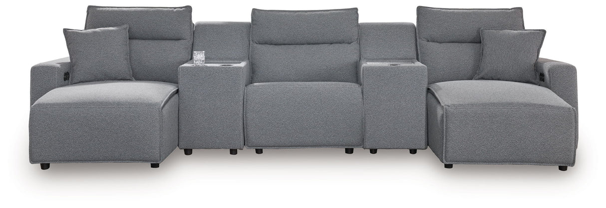 Modmax - Salt And Pepper - Reclining Sectional Gray 5 Pc. Double Chaise Power Reclining Sectional With 2 Storage Consoles by Signature Design by Ashley® | Bel Furniture