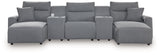 Modmax - Salt And Pepper - Reclining Sectional Gray 5 Pc. Double Chaise Power Reclining Sectional With 2 Storage Consoles by Signature Design by Ashley® | Bel Furniture