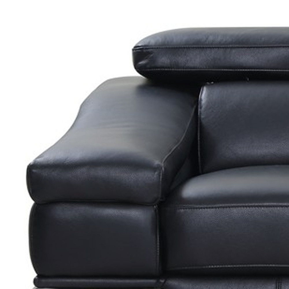 With Silver Legs Sofa Italian Leather - Black