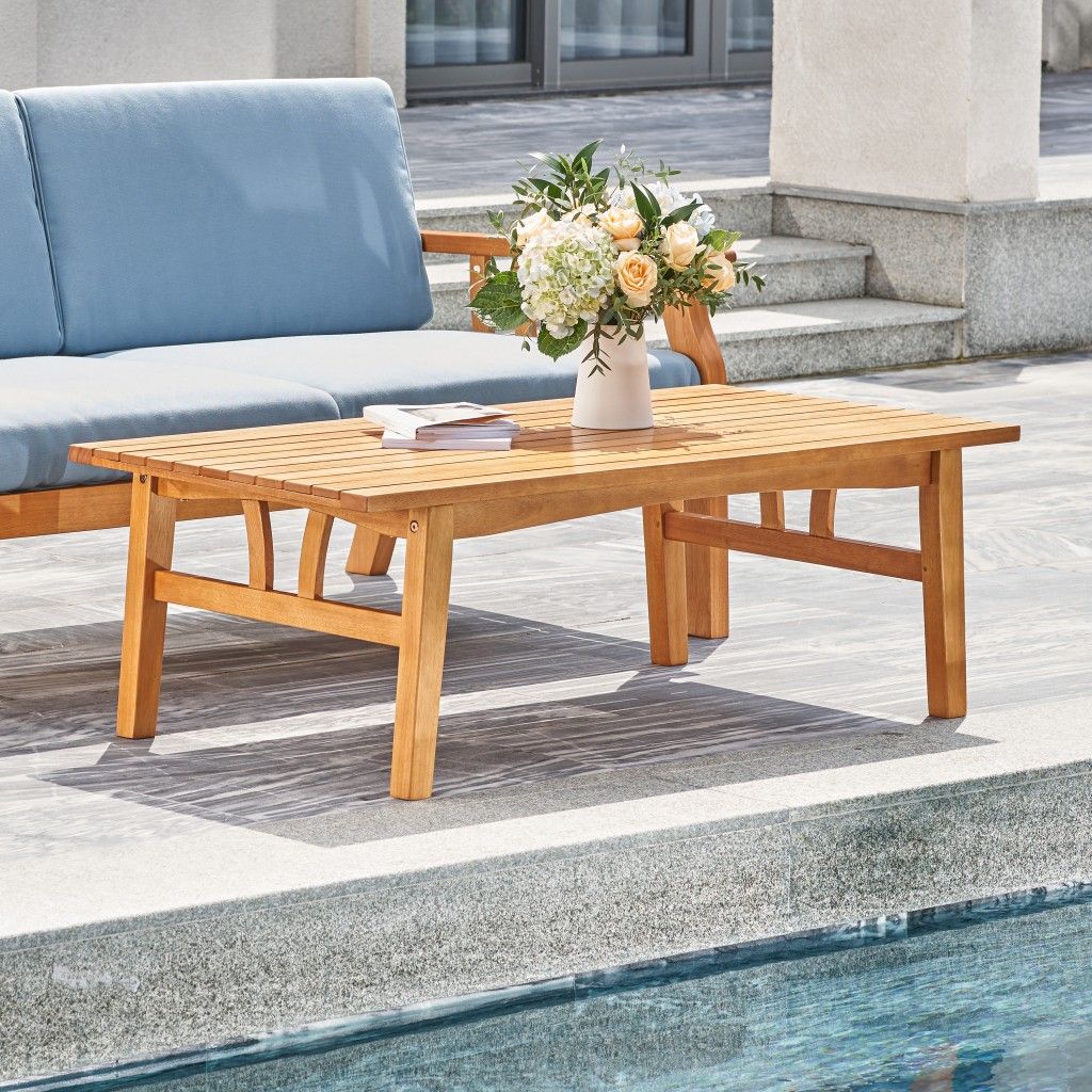 Wood Outdoor Rectangular Coffee Table - Natural