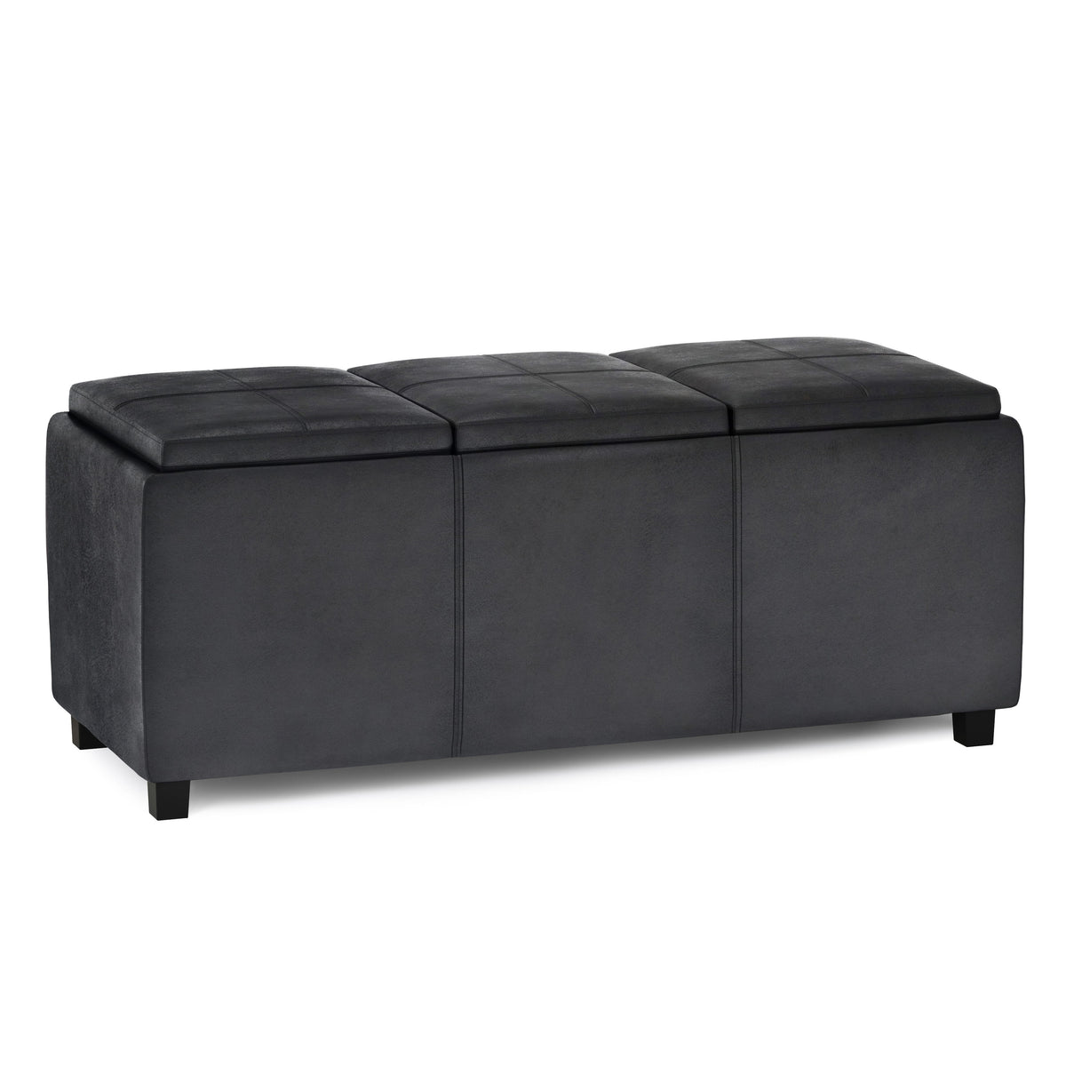 Avalon - Multi Functional Storage Ottoman Black Faux Leather by Simpli-Home | Bel Furniture