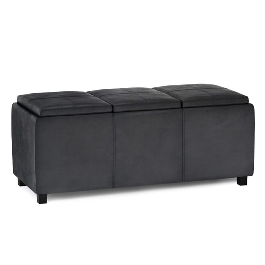 Avalon - Multi Functional Storage Ottoman Black Faux Leather by Simpli-Home | Bel Furniture