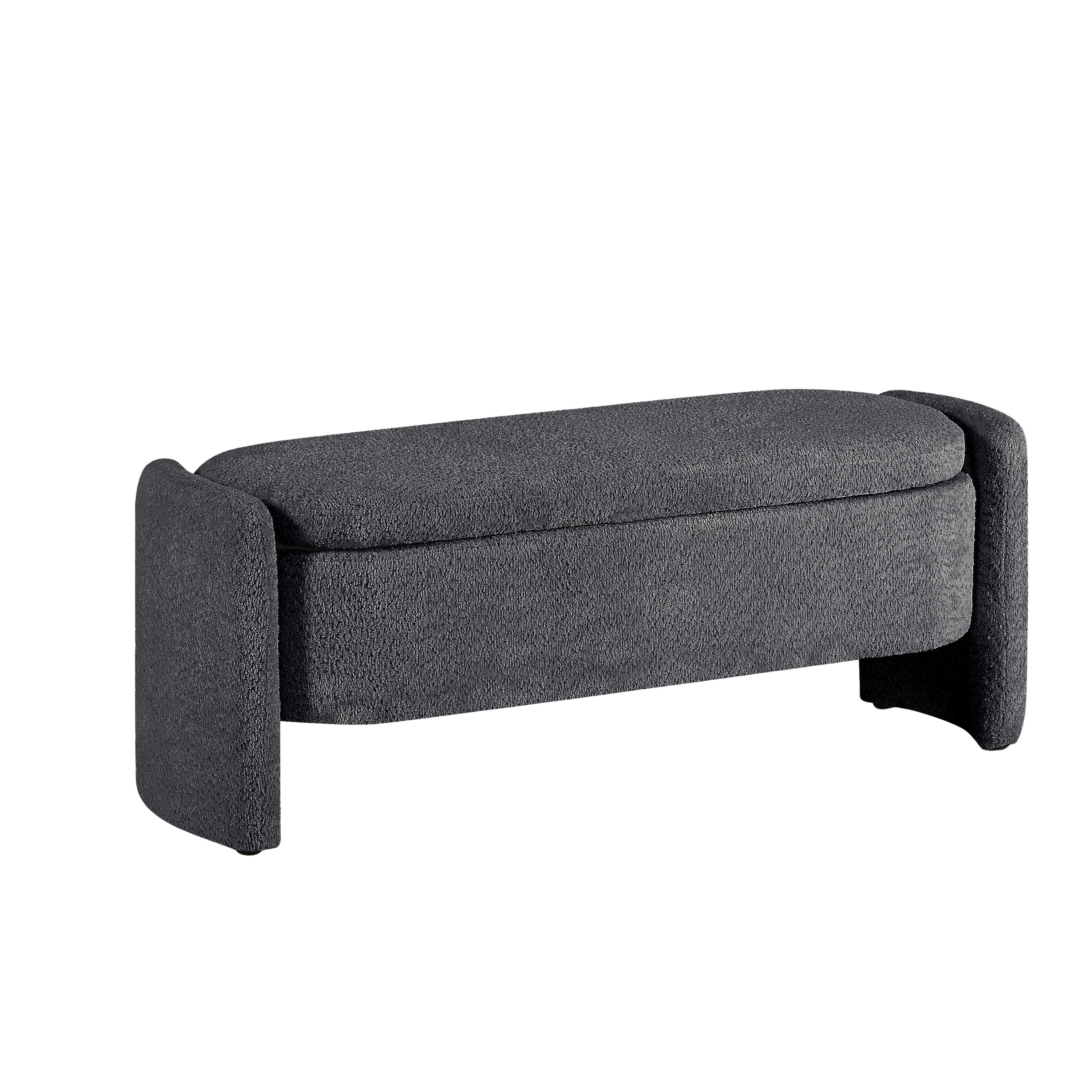 Ottoman Oval Storage Bench, 3D Lamb Fleece Bench With Large Storage Space For The Living Room, Entryway And Bedroom